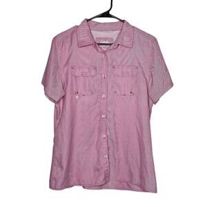 Cabela's women's size large button down shirt red micro plaid vented fishing top